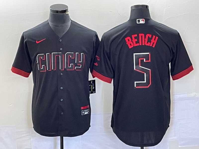 Men's Cincinnati Reds #5 Johnny Bench Black 2023 City Connect Cool Base Stitched Baseball Jersey
